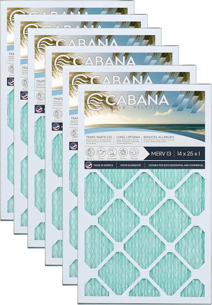 Cabana Filters 6-Pack 14x25x1 MERV 13 AC Furnace Air Filter by CabanaAirFilters