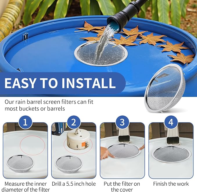 6" Rain Barrel Screen Filter for Rain Barrels, Premium 304 Stainless Steel - Image 5