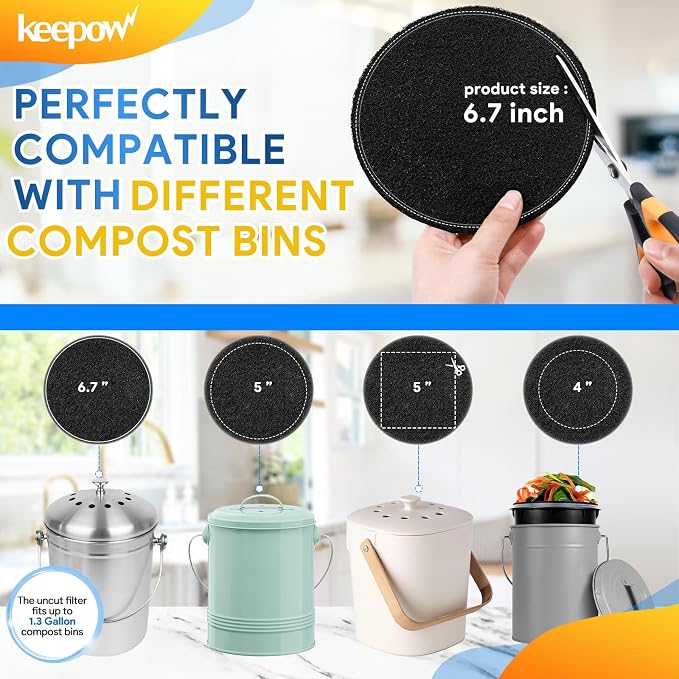 KEEPOW 10 Pack 6.75" Compost Bin Filter Replacement - Image 2