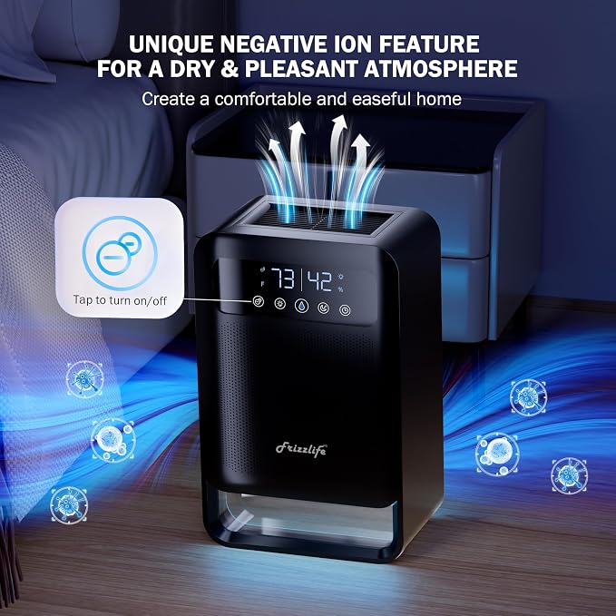 Frizzlife Air Dehumidifier, 135oz Water Tank W/Purifying Function, Quiet Small - Image 4