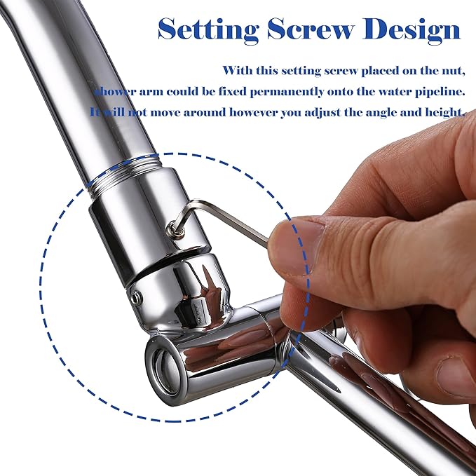 Chrome Shower Arm Extension - 13'' Adjustable Height & Range, Universal Connector, Locking Nuts