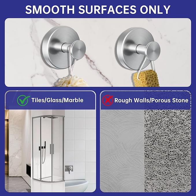 luckin smile Suction Cup Hooks for Shower, No-Drill Removable Towel Hook for Bathrooms, Shower Hooks, Suitable for Bathrooms, Kitchens, Windows, Glass, Powerful Suction Cup Hook (4, Silver)