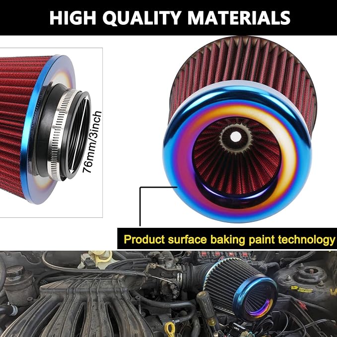 Cold Air Intake Filter, High Performance, Washable Filter, Clamp-On Replacement - Image 3