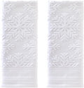 SKL Home Christmas/Winter Subtle Snowflakes Hand Towel 2pc Set for Bath/Kitchen/Bar & Gift, White