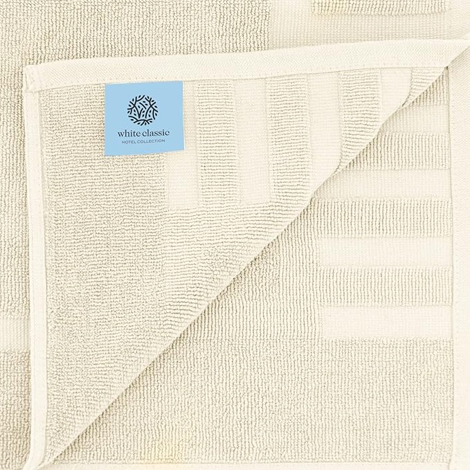White Classic Luxury Bath Mat Floor Towel Set - Absorbent Cotton Hotel Spa Shower/Bathtub Mats [Not a Bathroom Rug] 22"x34" | 2 Pack | Ivory