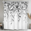 Riyidecor Black White Eucalyptus Shower Curtain for Bathroom Decor 72Wx72H Leaves Dark Plants Watercolor Floral Rustic Botanical Leaf Art Printed Fabric Polyester Waterproof 12 Pack Plastic
