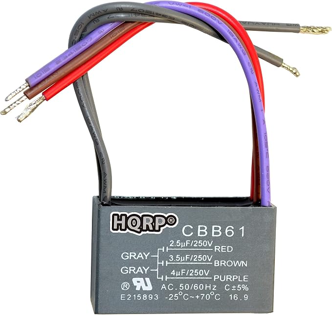 HQRP Ceiling Fan Capacitor CBB61 2.5uf+3.5uf+4uf 5-Wire UL Listed by HQRP