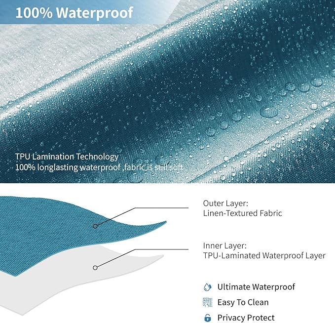 2-in-1 Waterproof Fabric Shower Curtain or Liner,Linen Textured,Breathable TPU & Washable Bathroom Shower Curtain Set with 12 Plastic Hooks,Modern,72"x72" Oceanblue