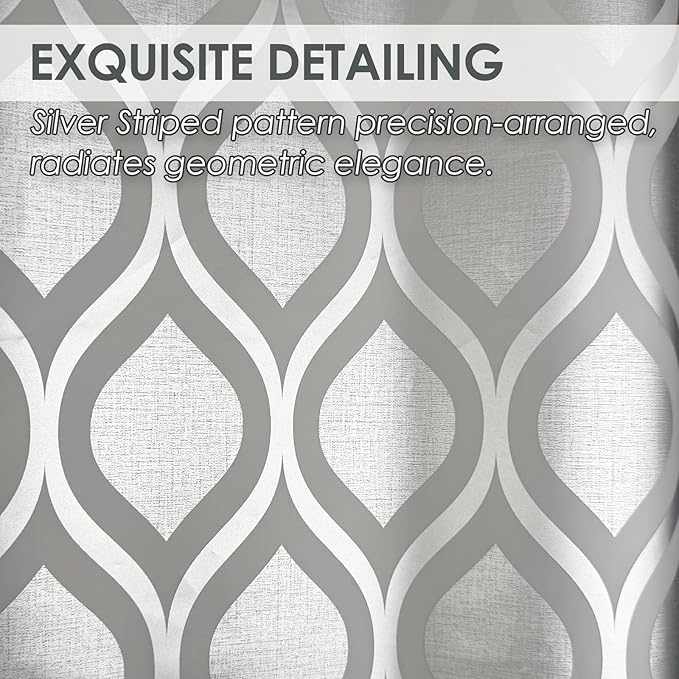 Plastic Shower Curtain Liner, Silver Striped Pattern, Waterproof Printed PEVA Shower Curtain with Design, Rustproof Grommets, Standard Size 70x72 Bathtub Curtain for Bathroom (Pack of 1)
