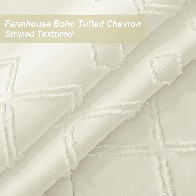 No Hooks Required Boho Farmhouse Shower Curtain Tufted Chevron Striped with Snap in Liner - 72W x 80H, Water Resistant Hotel Grade Spa Like Bathroom Curtain Set, Beige