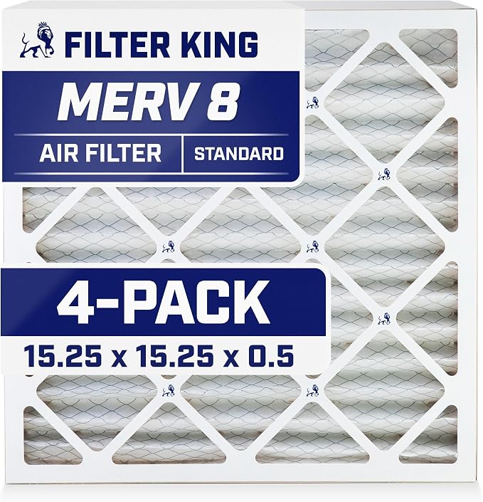 Filter King 15.25x15.25x0.5 Air Filter | 4-PACK | MERV 8 HVAC Pleated A/C by FilterKing