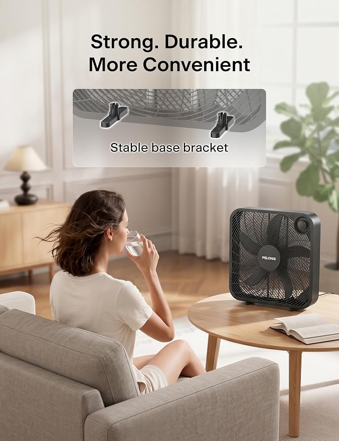 PELONIS 20 Inch Box Fan for Bedroom– 3 Speeds, Floor Fan, Window Fan, Table Fan - Image 8