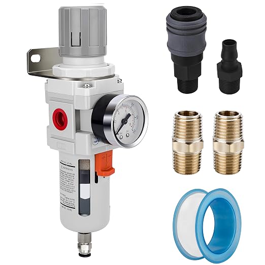 NANPU 1/2" NPT Compressed Air Filter Regulator Combo Piggyback, 5 Micron Brass by NANPU