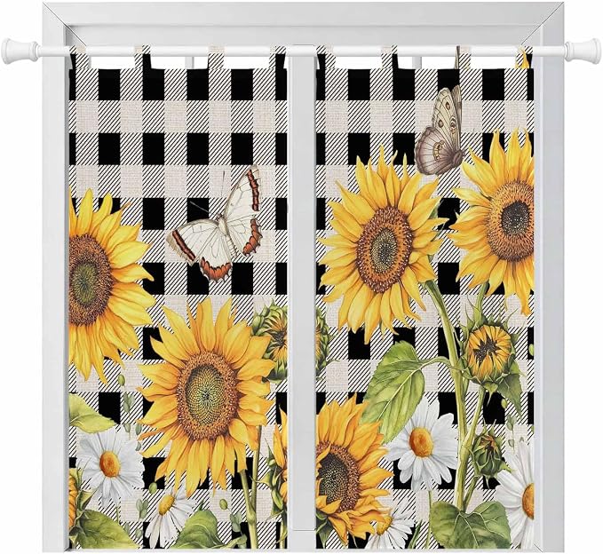 Sunflowers Bathroom Curtains 63 Inch Length, Window Curtains Tab Top by Unknown