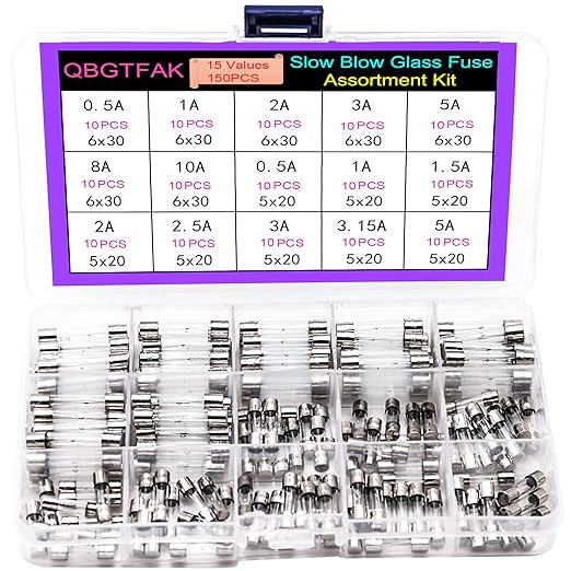 15 Values150pcs Slow Blow Glass Fuses Assorted Kit 6x30mm, 250V 0.5A, 250V 0.5A by QBGTFAK