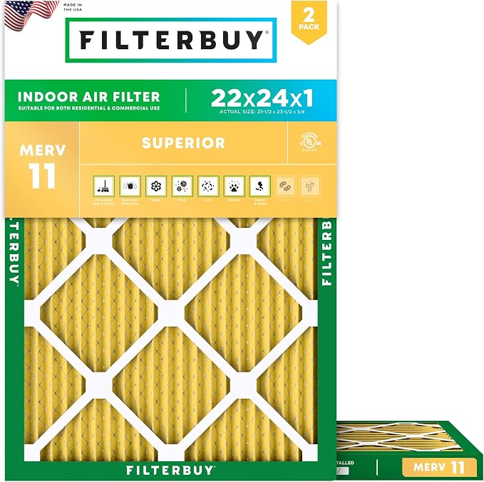 Filterbuy 22x24x1 Air Filter MERV 11 Superior Pet & Allergy Defense, by Filterbuy