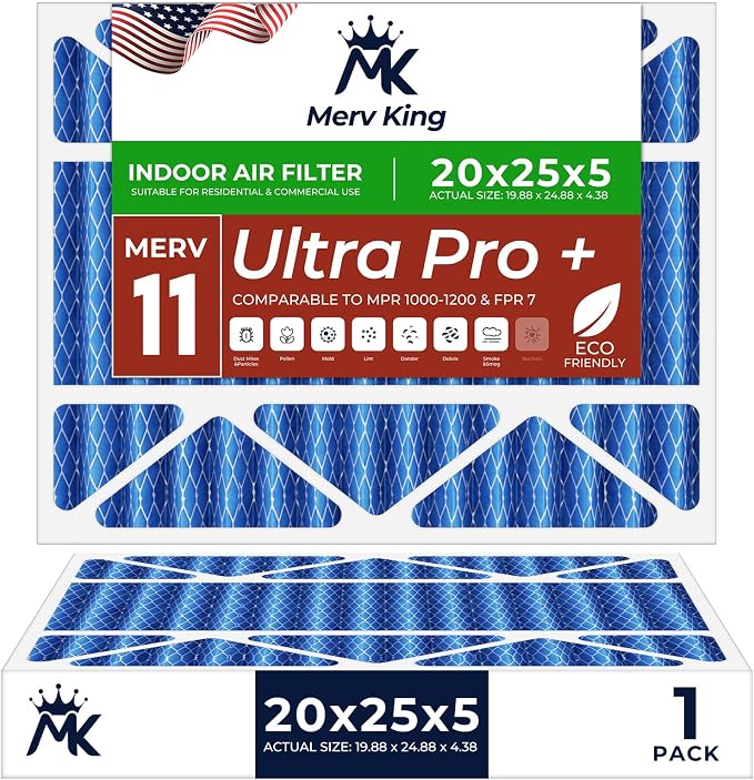 MervKing 20x25x5 Air Filter Actual Size: 19.88" x 24.88" x 4.38" MERV 11 MPR by MervKing