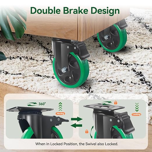5 Inch Caster Wheels, Silent Polyurethane Castor Wheels - Image 5