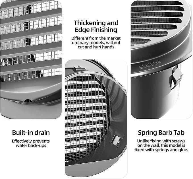 4" in Heavy Duty Thickened 304 Stainless Steel Air Vent Cover Louvered Grille - Image 7