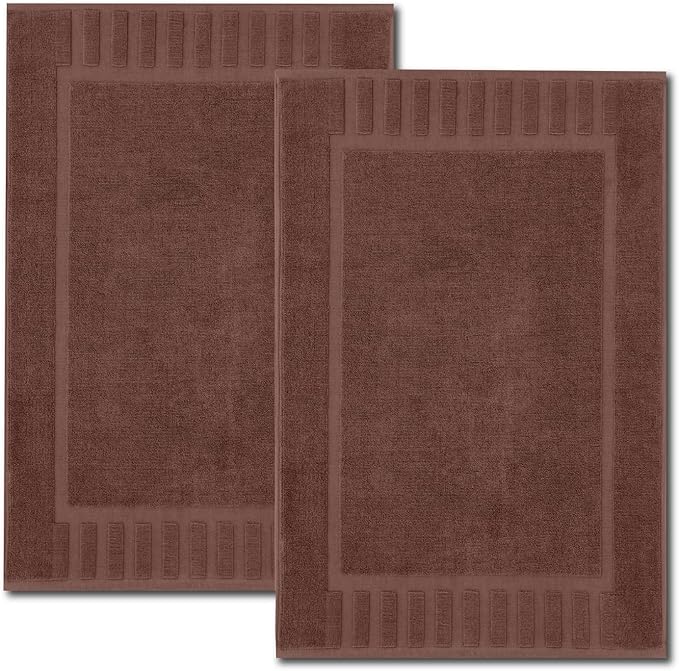 White Classic Luxury Bath Mat Floor Towel Set - Absorbent Cotton Hotel Spa Shower/Bathtub Mats [Not a Bathroom Rug] 22"x34" | 2 Pack | Brown