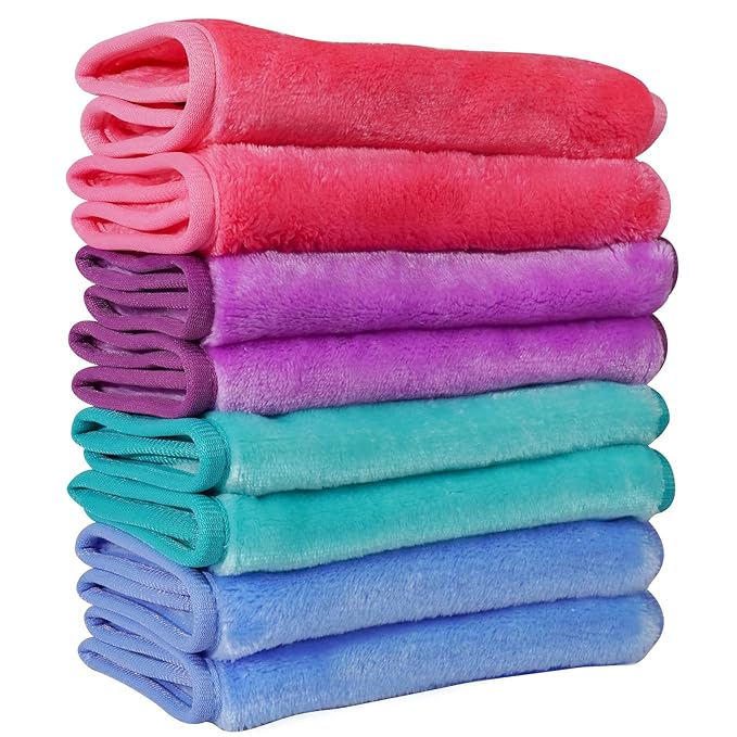 Nugilla Makeup Remover Cloths, 8 Packs Makeup Remover Towels Reusable Face Wash Cloth, Soft Microfiber Face Cloth for Women