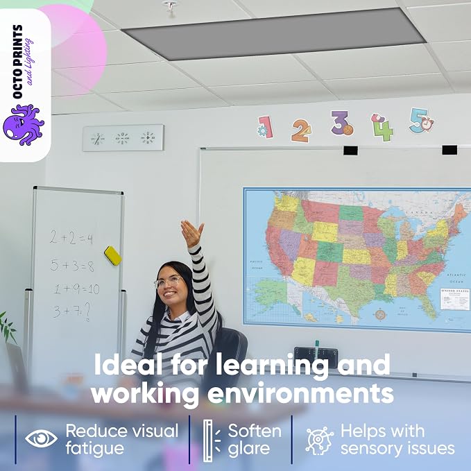 Fluorescent Light Covers for Ceiling Lights Classroom, Neutral Gray Magnetic - Image 6