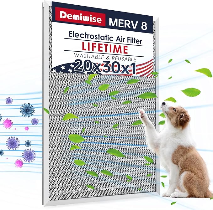 20x30x1 Electrostatic Air Filter, MERV 8 Reusable & Washable Aluminum AC/HVAC by Demiwise
