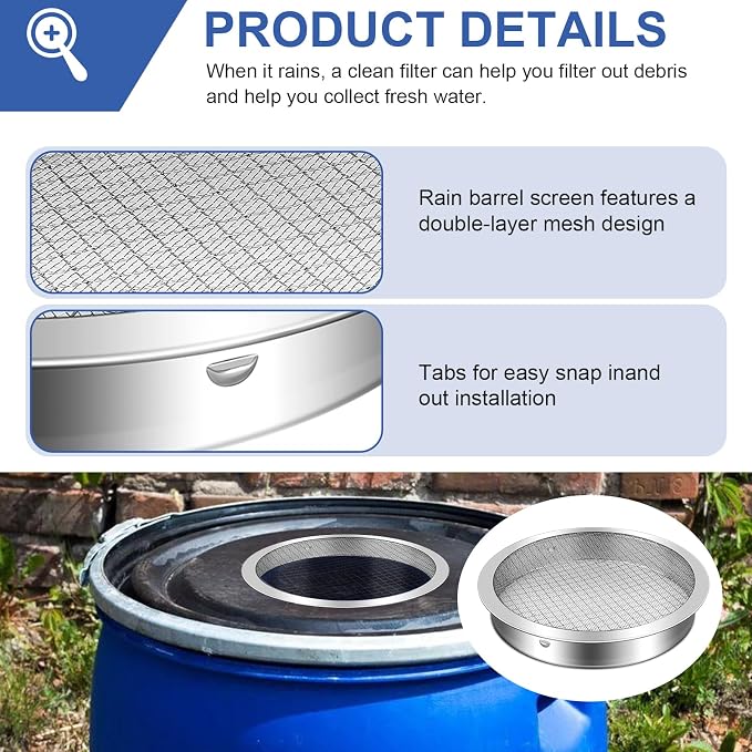 6" Rain Barrel Screen Aluminum, Rain Barrel Filter Rainwater Collection System - Image 2