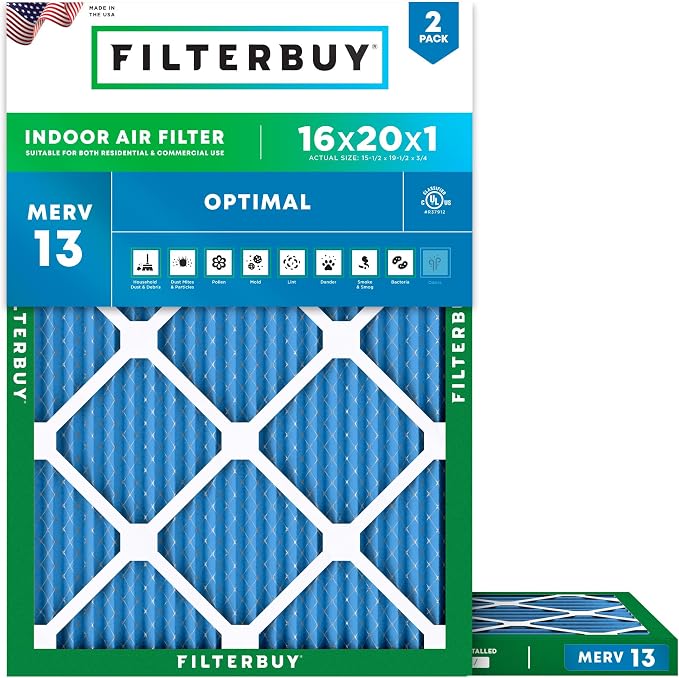 Filterbuy 16x20x1 Air Filter MERV 13 Optimal Smoke & Allergy Defense, by Filterbuy