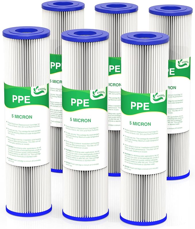 5 Micron Water Filter 10" x 2.5", 10-inch Whole House Sediment Pre-Filters by Vegebe