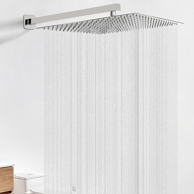 HarJue Shower Arm, Rain Shower Head Extension Extender, With Flange and Teflon Tape, Made of Thicken Stainless Steel for Bathroom Rainfall Shower (20 Inch, Chrome)