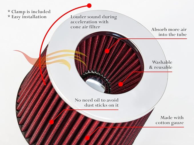 Rtunes Racing Universal Clamp-On Air Filter, Standard Cone, Dry Washable Design - Image 5
