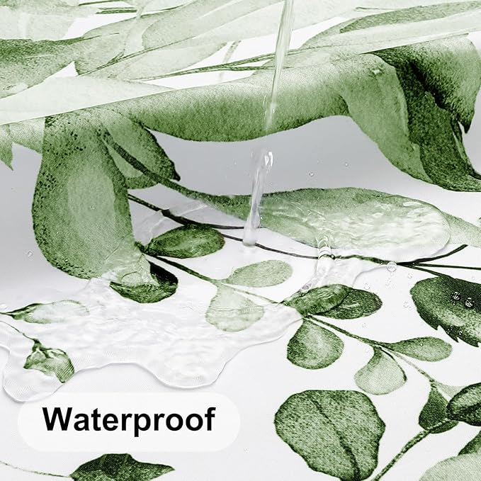 Colorful Star Olive Green Eucalyptus Waterproof Shower Curtain Set with Hooks, Minimalist Watercolor Floral Print Bathroom Décor, Plant Leaves Washable Fabric Shower Curtain, 72 x 72 Inch