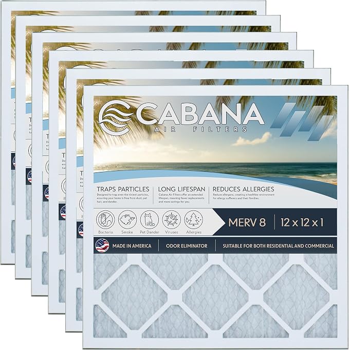 Cabana Filters 6-Pack 12x12x1 MERV 8 AC Furnace Air Filter by CabanaAirFilters
