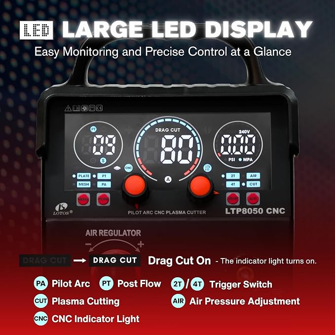 LTP8050 CNC | 80A Blowback Plasma Cutter, THC/ARC OK, LED Display & Front - Image 4