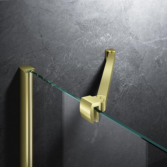 Frameless Shower Door Support Bar, Stainless Steel Wall-to-Glass Support Arm to Fixed Shower Glass Panel, for 1/4"-3/8" (6-10 mm) Door, 180° Pivot & Stow-Flat Mode (Brushed Gold, 15.8-inch(400mm))