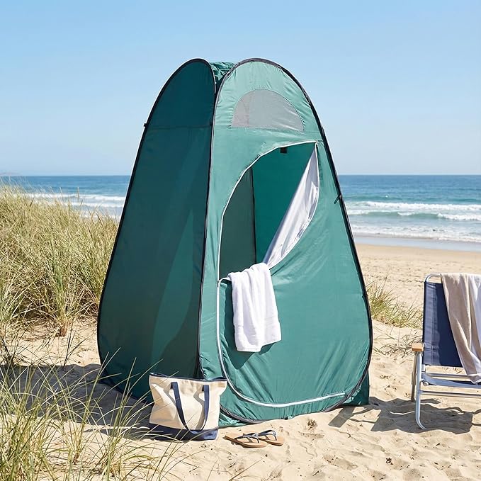 4x4ft Pop Up Privacy Shower Tent with Top Window, 3.6lbs Liightweight Dressing Room, Portable Toilet Stall with Carry Bag for Camping, Beach, Outdoors (Green)
