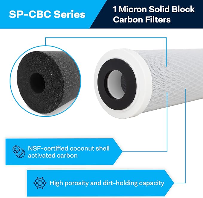 SpiroPure 10x2.5 1 Micron NSF Carbon Block Filter CB1-10 CB-25-1001 12 Pack - Image 2
