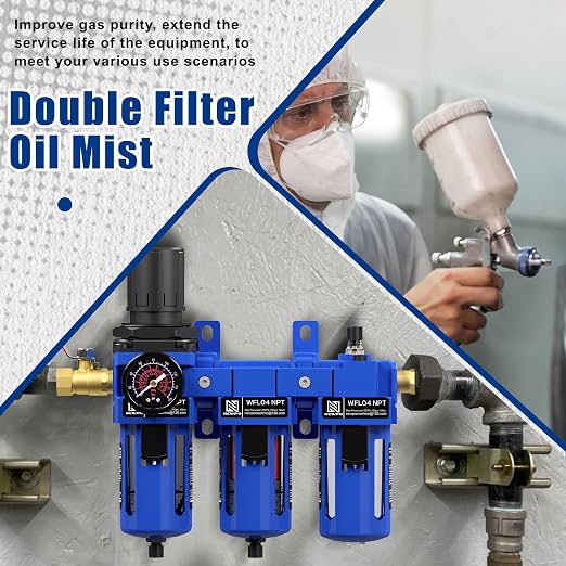 NEWPO 1/2'' NPT Compressed Air Filter Regulator Lubricator Combo - Image 8