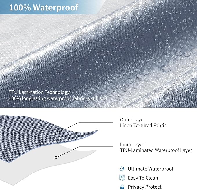 2-in-1 Waterproof Fabric Shower Curtain or Liner,Linen Textured,Breathable TPU & Washable Bathroom Shower Curtain Set with 12 Plastic Hooks,Modern,72"x72" Blue Gray