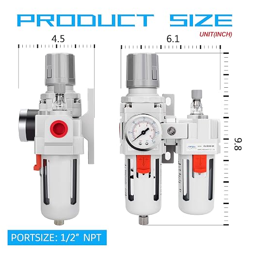 NANPU 1/2" NPT Compressed Air Filter Regulator Lubricator Combo Water/Oil Trap - Image 3