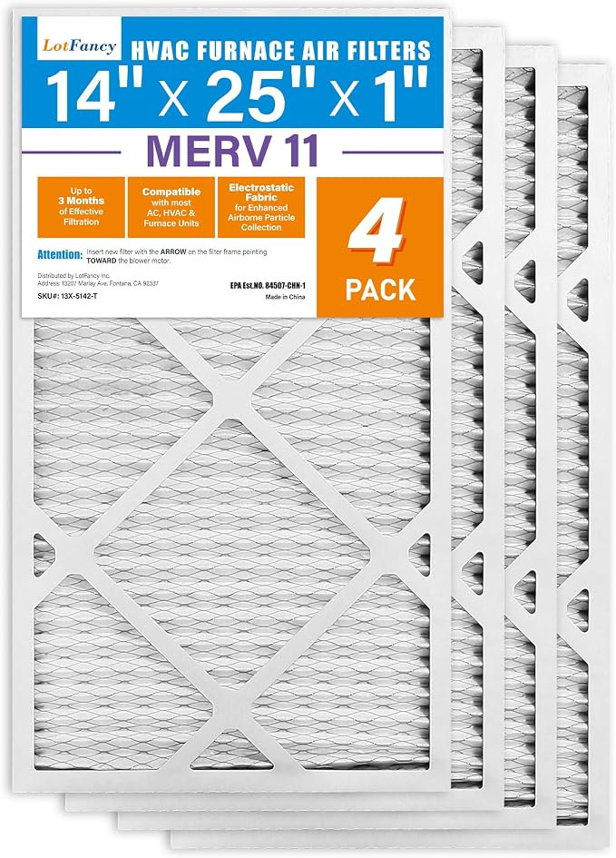 LotFancy 14x25x1 Air Filter MERV 11 4-Pack, Electrostatic Pleated AC Furnace - Image 9