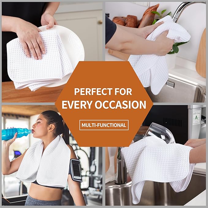 Microfiber Waffle Hand Towels, 4 Pieces, Soft, Absorbent, Fast Drying, Lint Free (White)