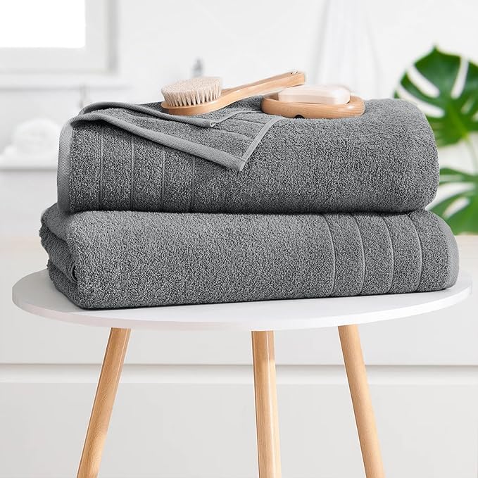 DAN River Extra Large Bath Towels Set of 4, 30 x 60 Inches - 100% Cotton Larger & Lighter Weight Towels for Bathroom - Quicker to Dry, Super Soft & Highly Absorbent Towels for Home, Gray