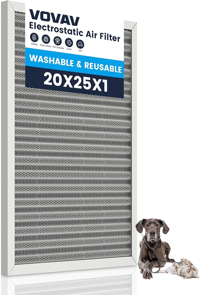 20x25x1 Air Filter-MERV 8, Washable & Reusable Electrostatic Air Filter by VOVAV