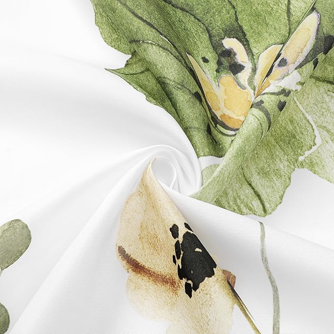 Gibelle Long Shower Curtain 72 x 78, Watercolor Floral Fabric Shower Curtain, Olive Green Beige Flower Decorative Bathroom Shower Curtain Set