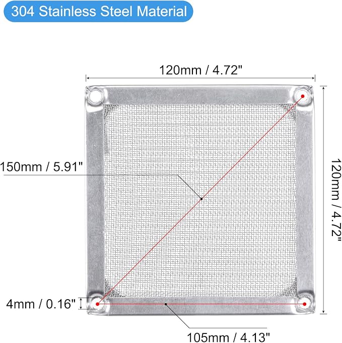 MECCANIXITY 120mm Computer Fan Filter Grills Stainless Steel Mesh Dustproof - Image 2