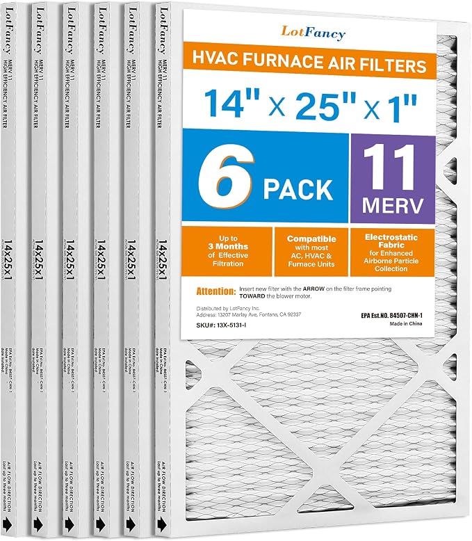 LotFancy 14x25x1 Air Filter MERV 11 6-Pack, Electrostatic Pleated AC Furnace by LotFancy