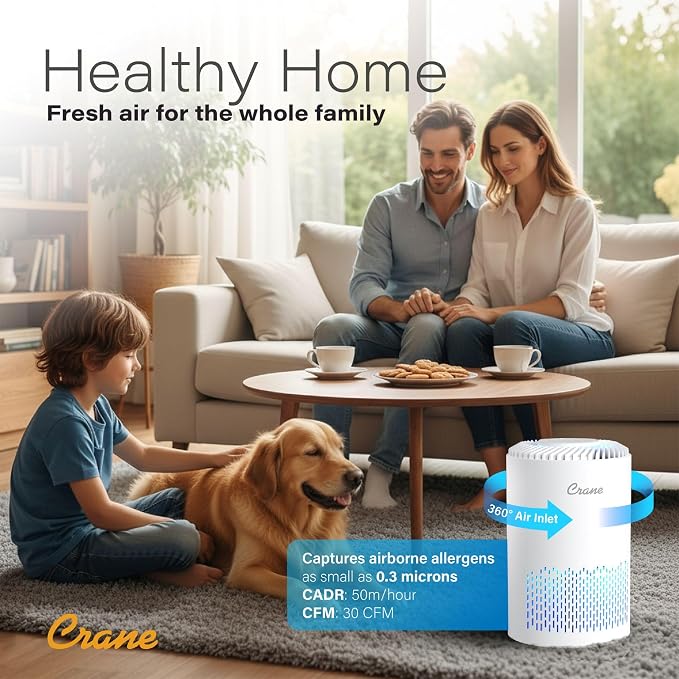 Crane True HEPA Air Purifier for Home, and Dorm Room, Bedroom Essentials - Image 3