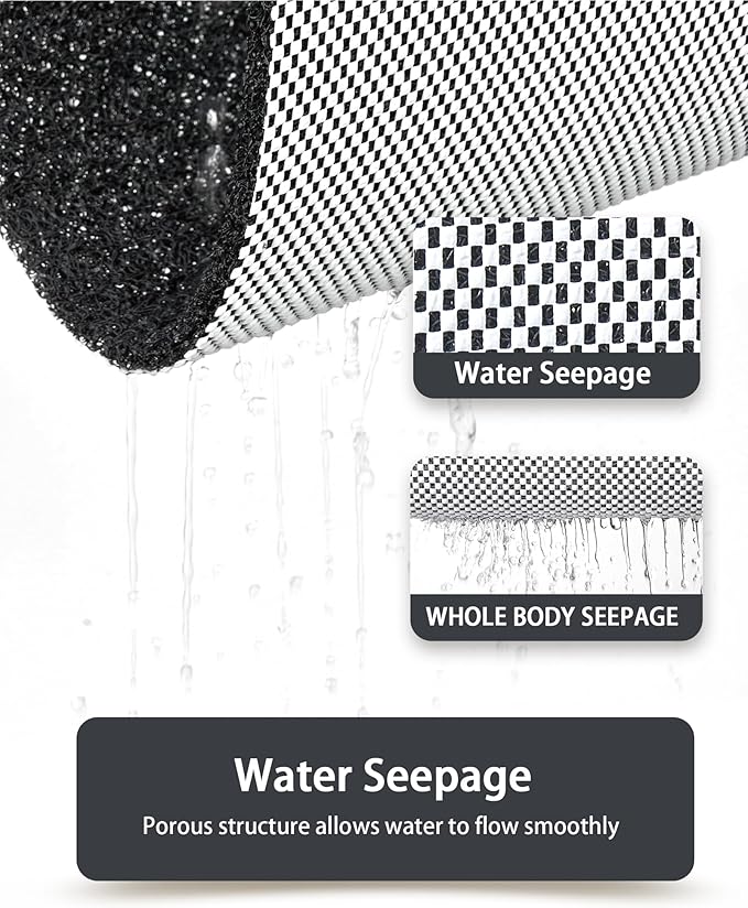 Non Slip Shower Mats for Inside Shower,17x30 Inch,Anti-Slip Bathtub Mats for Bathroom, Foot Scrubber Loofah Bath Mats for Shower, Quick Drying Shower Stall Mats for Wet Areas (Black)